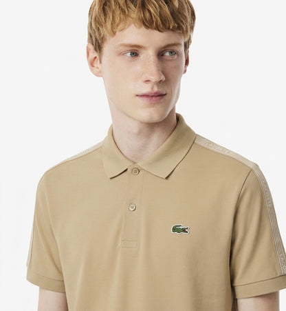 Lacoste Slim Fit Piqué Polo Shirt with Branded Shoulder Tape – Beige