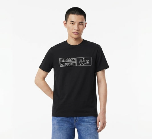 Lacoste Relaxed Fit Graphic Print Cotton T-Shirt - Black