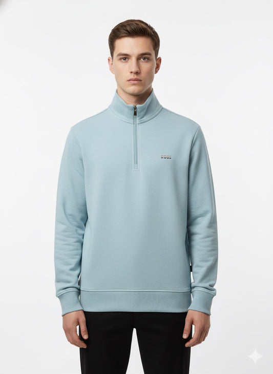 BOSS Light Blue Zip-Through Sweatshirt with Patterned Collar