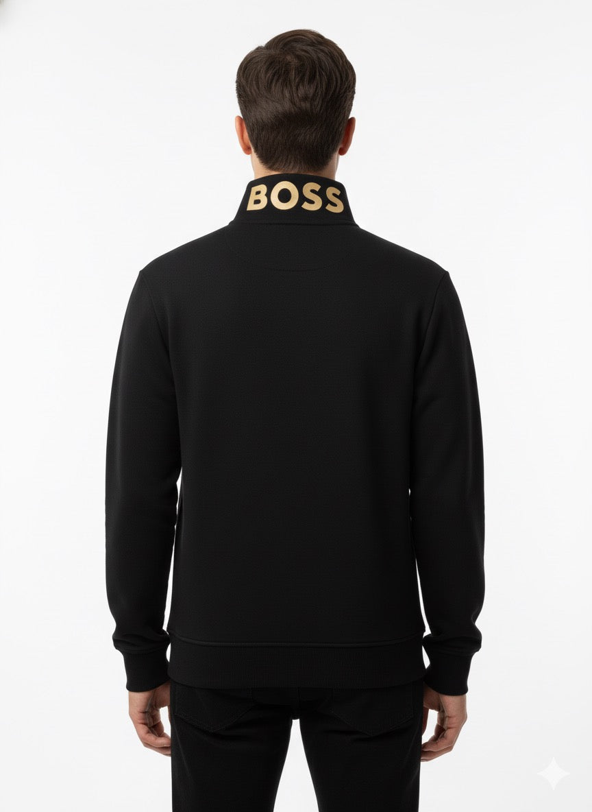 BOSS Zip-Through Sweatshirt with Gold Logo Collar