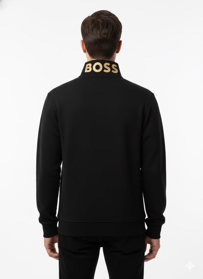 BOSS Zip-Through Sweatshirt with Gold Logo Collar