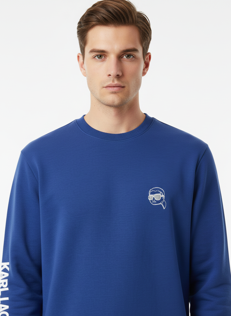 KARL LAGERFELD Men’s Ikonik Patch Sweatshirt – Electric Blue