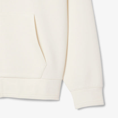 Lacoste Premium Full-Zip Hoodie - Tonal Embroidered Crocodile Badge (Cream/Off-White)