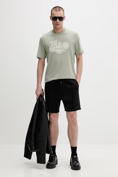 HUGO Menswear Relaxed-Fit Graphic T-Shirt in Open Green – Japanese Crane & Floral Edition