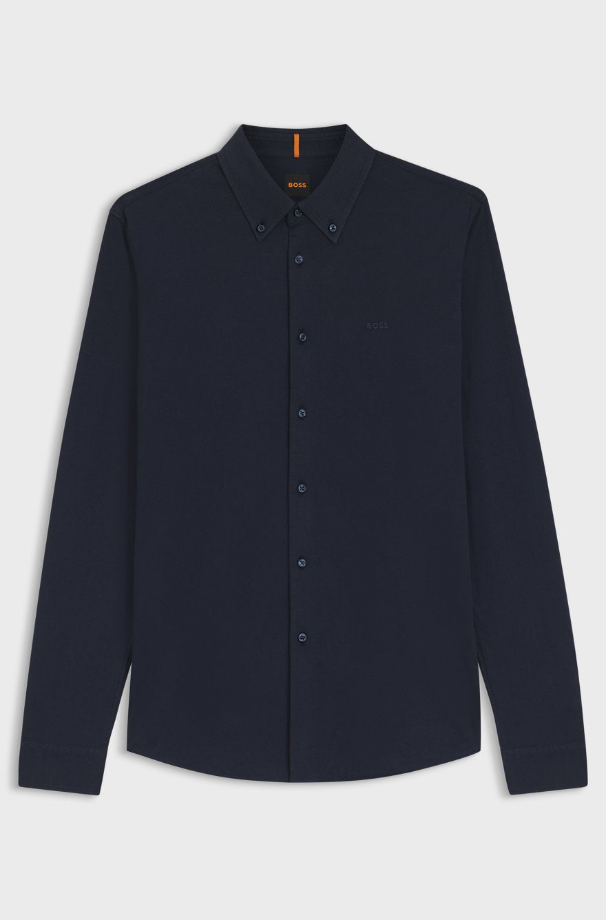 BOSS Men’s Regular-Fit Oxford Shirt Crafted in Solid Navy Blue Cotton