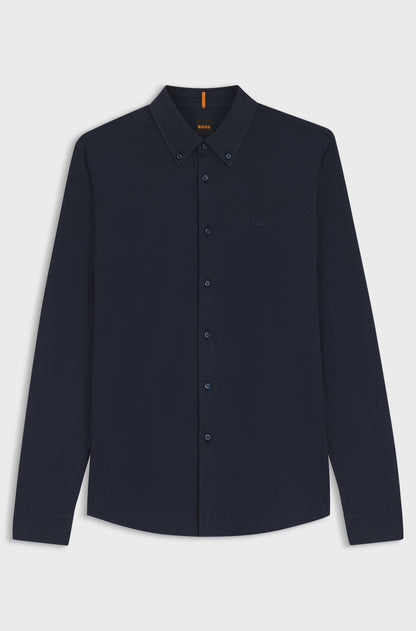 BOSS Men’s Regular-Fit Oxford Shirt Crafted in Solid Navy Blue Cotton