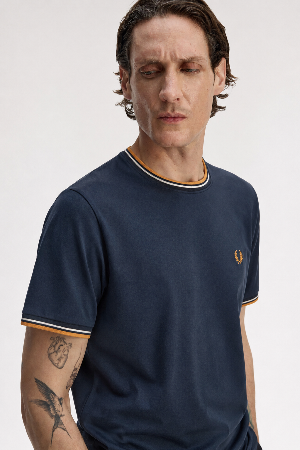 Fred Perry Twin Tipped Crew-Neck Cotton T-Shirt in Navy
