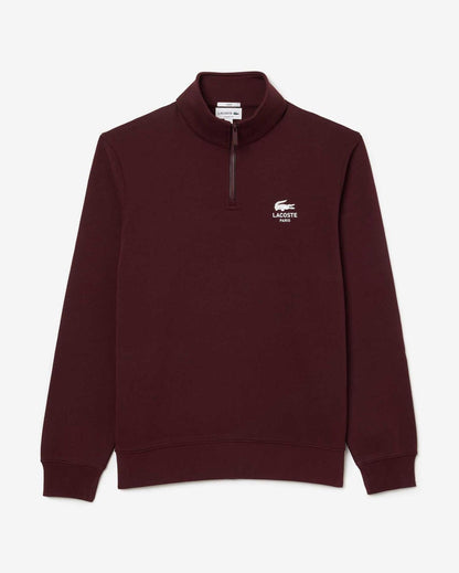 Lacoste High Neck Zip-Up Print Sweatshirt in burgundy