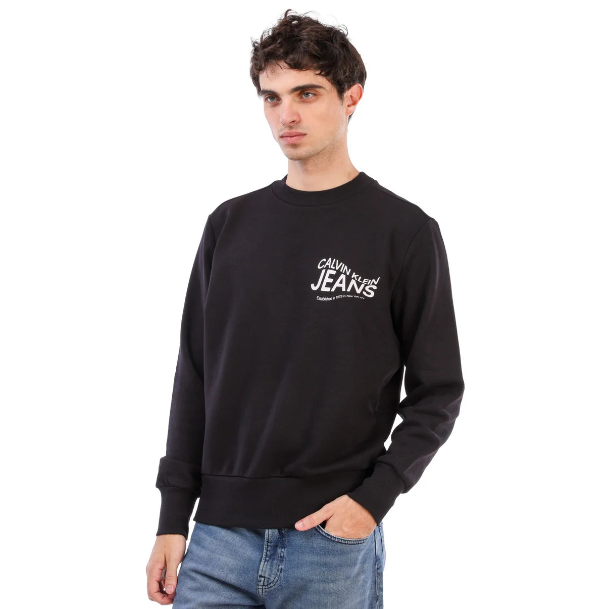 Calvin Klein Jeans Men’s Institutional Logo Crewneck Sweatshirt – Black