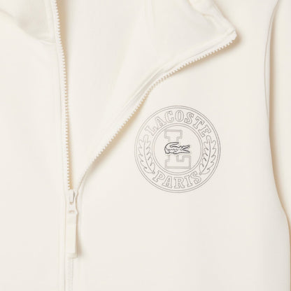 Lacoste Premium Full-Zip Hoodie - Tonal Embroidered Crocodile Badge (Cream/Off-White)