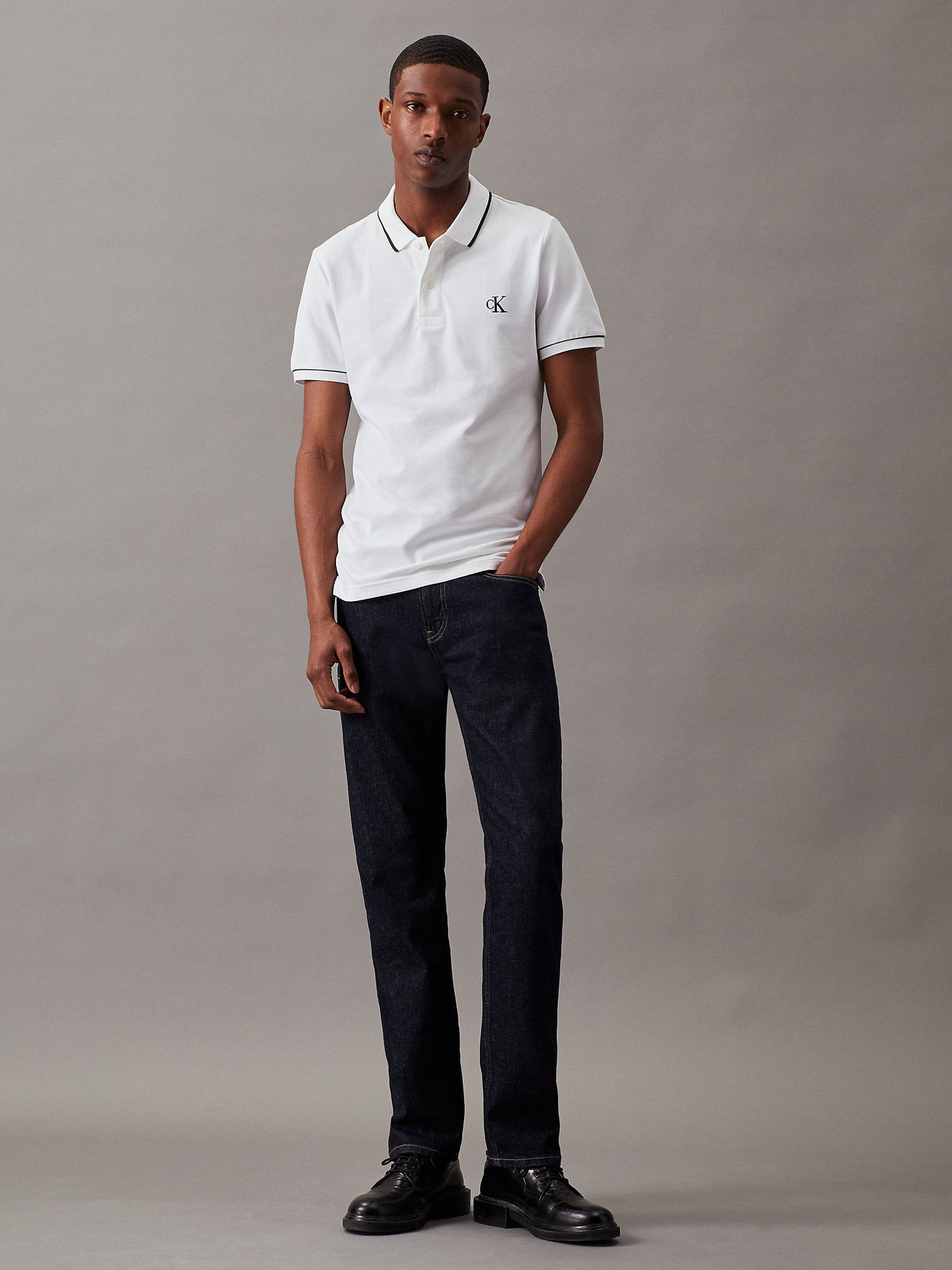 Calvin Klein Monogram Tipped Slim Fit Polo Shirt – Bright White
