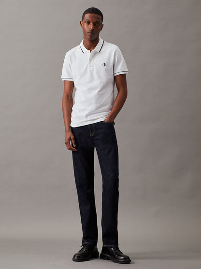 Calvin Klein Monogram Tipped Slim Fit Polo Shirt – Bright White