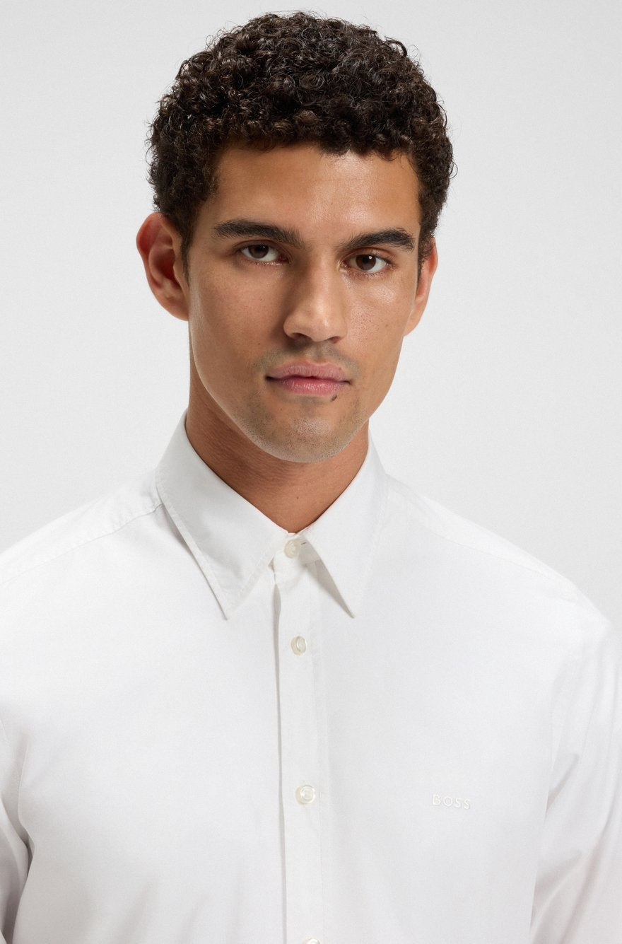 BOSS Men’s Regular-Fit Oxford Shirt in Solid White Cotton