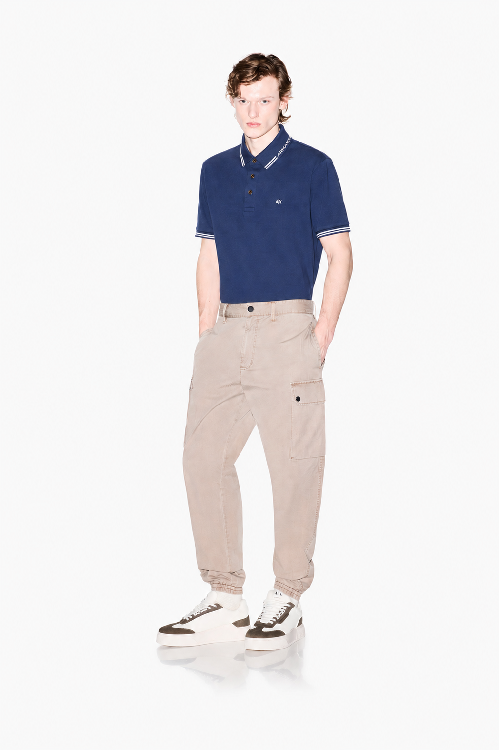 Armani Exchange Logo-Collar Slim-Fit Polo Shirt – Navy Blue
