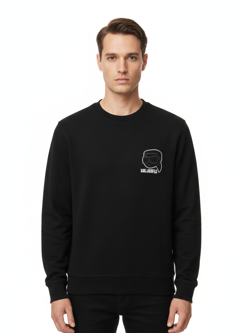 Karl Lagerfeld Paris | Ikonik Karl Embroidered Fleece Sweatshirt – Black