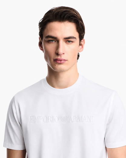 Emporio Armani T-Shirt with Embroidered Outline Logo – White