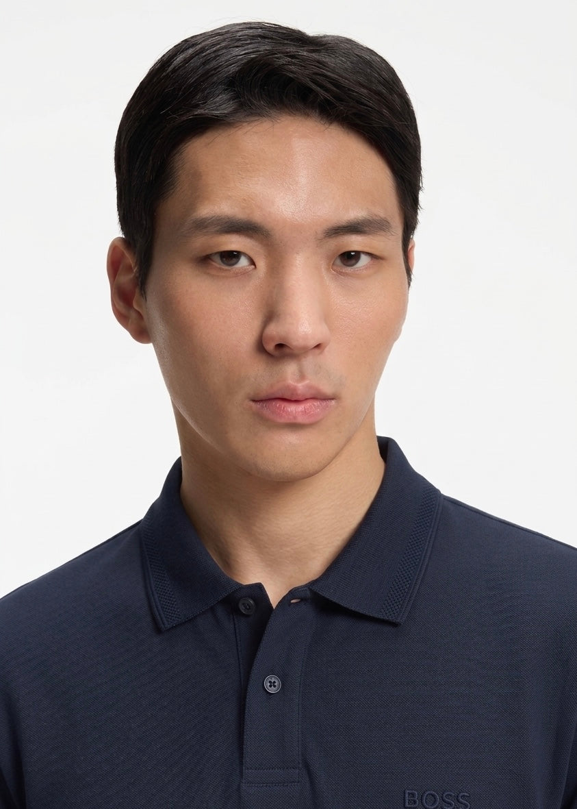 BOSS Slim-Fit Polo Shirt in Navy Stretch-Cotton Piqué