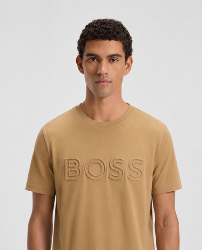 BOSS Embossed Logo Cotton T-Shirt – Beige
