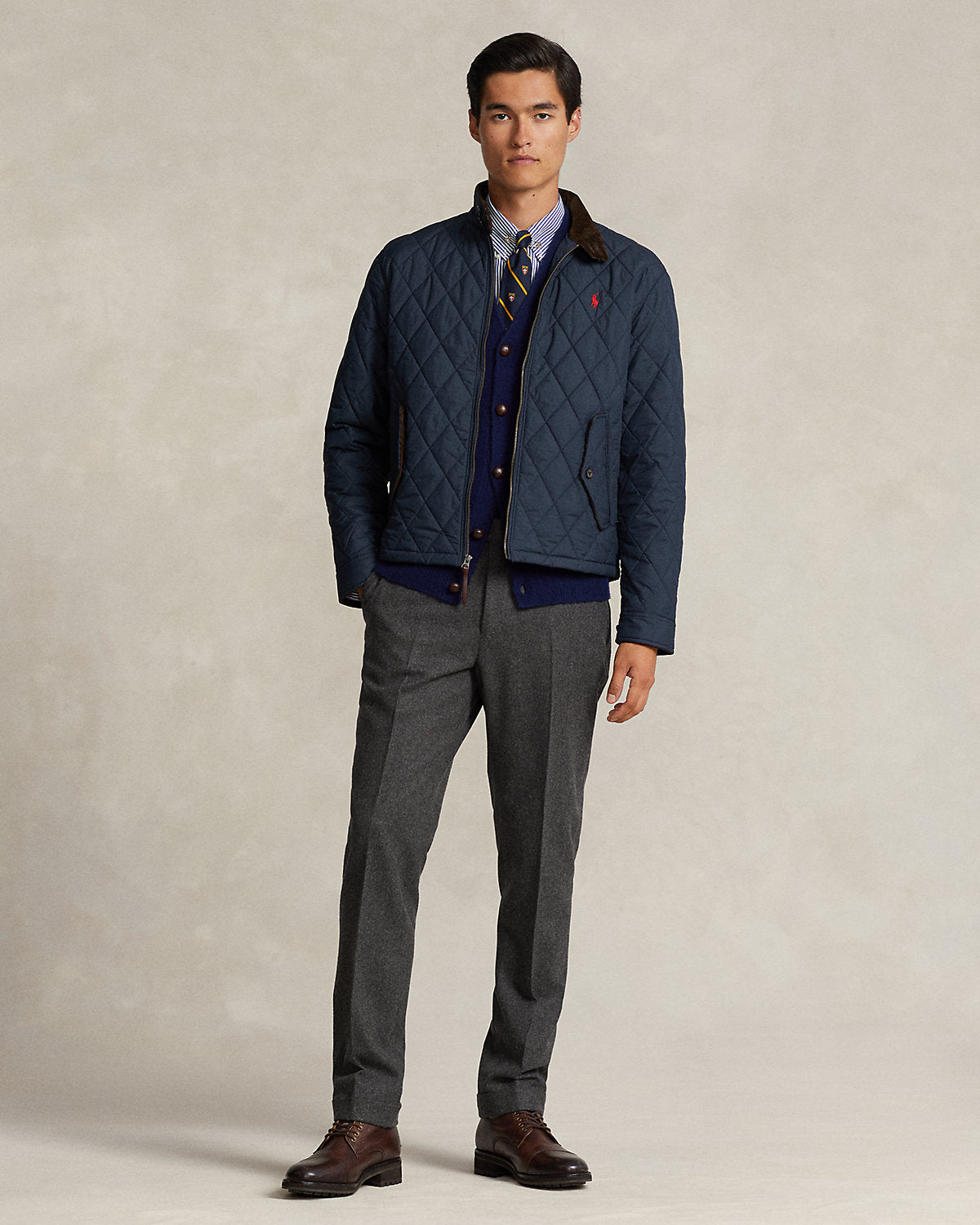 Polo Ralph Lauren Diamond Quilted Jacket with Corduroy Collar - Navy