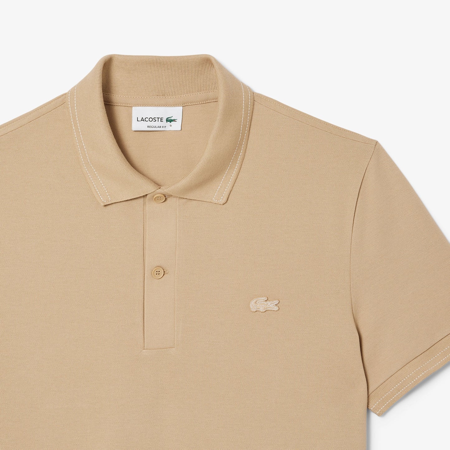 Lacoste Slim Fit Piqué Polo Shirt with Contrast Stitching – Beige