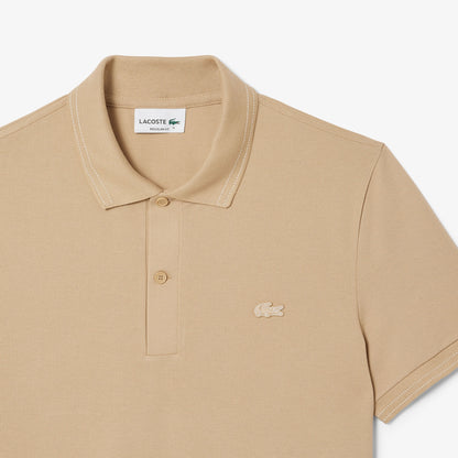 Lacoste Slim Fit Piqué Polo Shirt with Contrast Stitching – Beige
