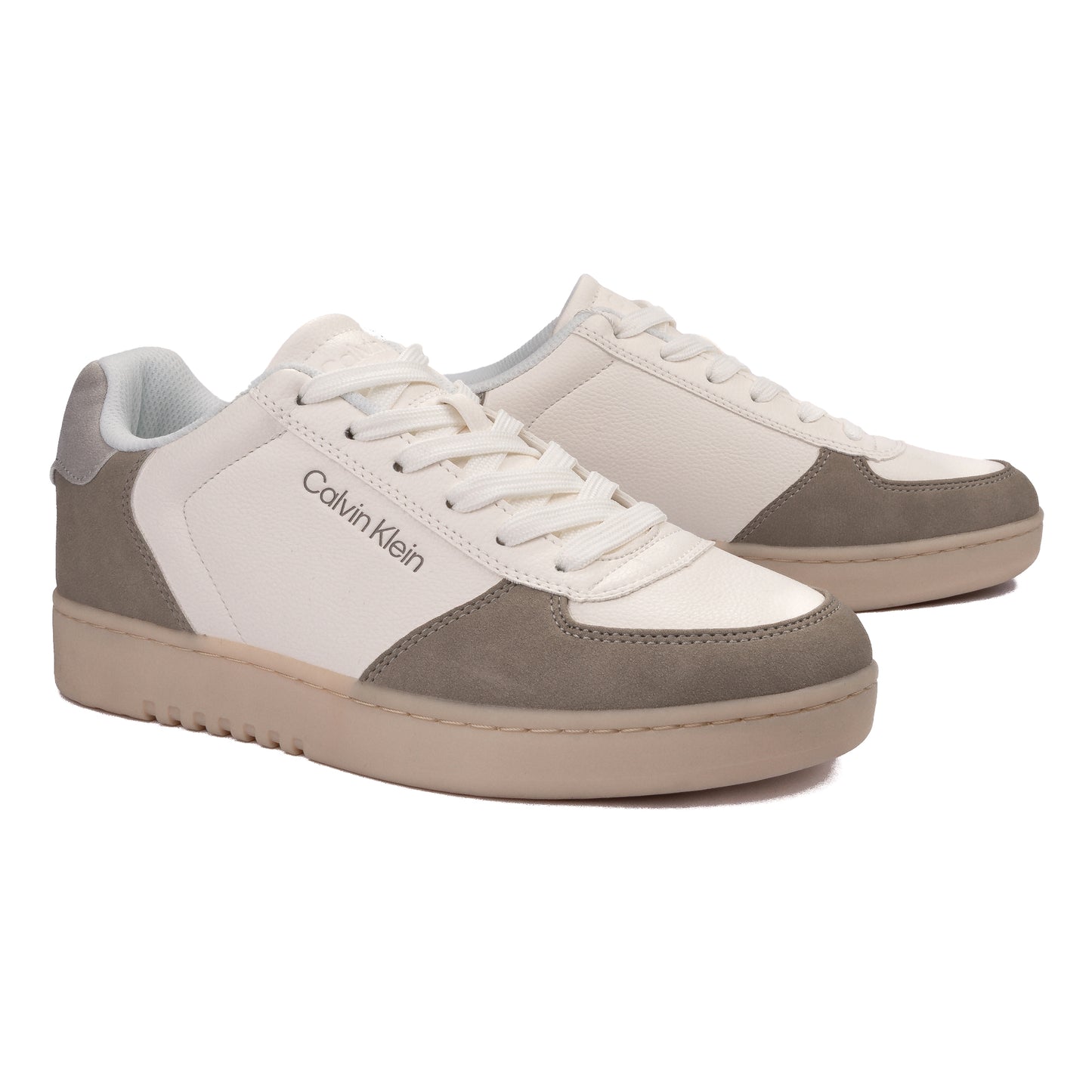 Calvin Klein Men’s Retro Cupsole Leather & Suede Sneakers – Eggshell/Grey