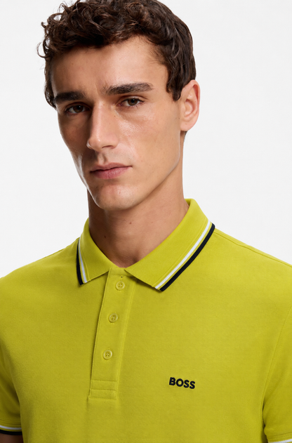 BOSS Regular-Fit Cotton Piqué Polo Shirt in Lime Yellow