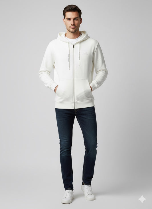A|X Armani Exchange White Full-Zip Hoodie with Embossed Logo