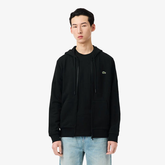Lacoste Classic Cotton Fleece Full-Zip Hoodie - Black (Signature Crocodile)