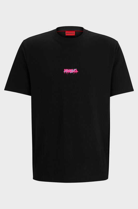 HUGO Relaxed-Fit Cotton T-Shirt with Dripping Graffiti Logo