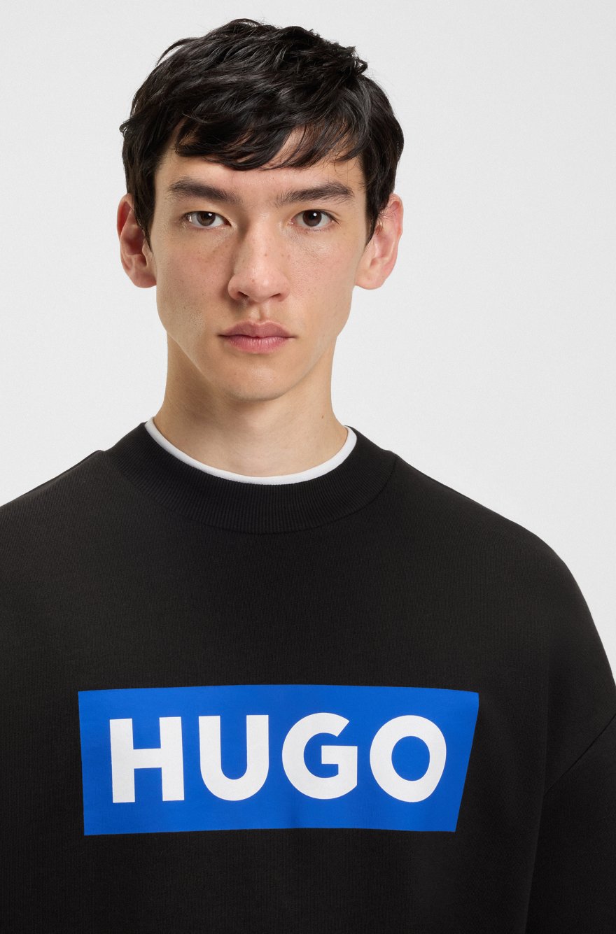 HUGO Men’s Diragol Blue Box Logo Sweatshirt – Black