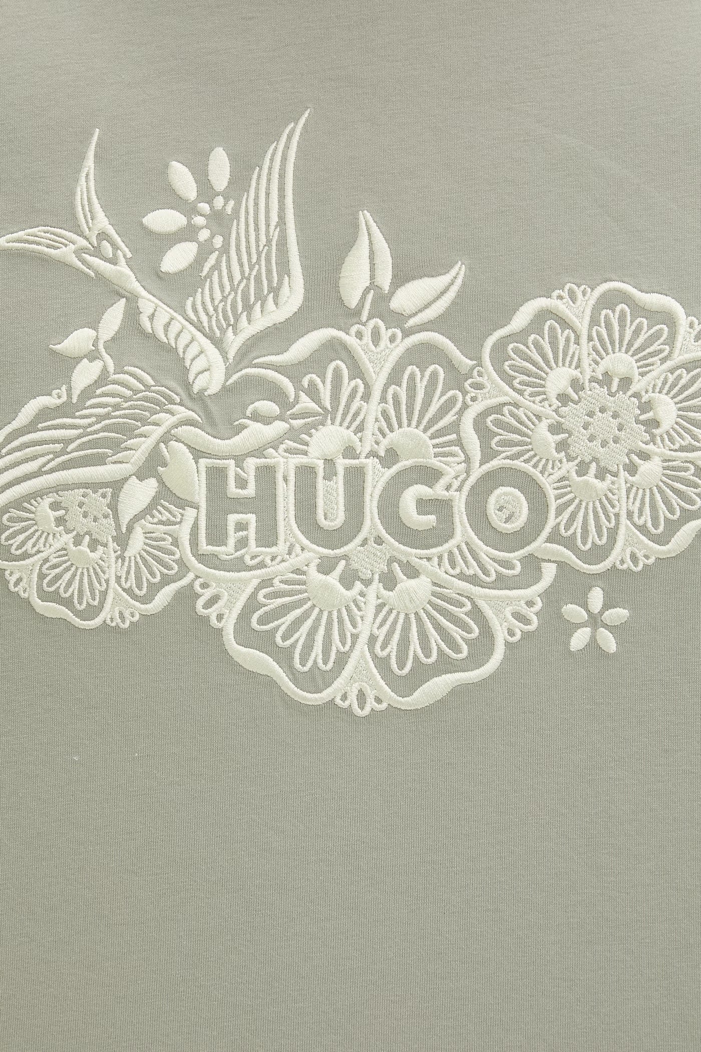 HUGO Menswear Relaxed-Fit Graphic T-Shirt in Open Green – Japanese Crane & Floral Edition