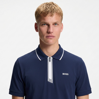 BOSS Paule Slim-Fit Piqué Polo Shirt with Zip Neck & Contrast Details