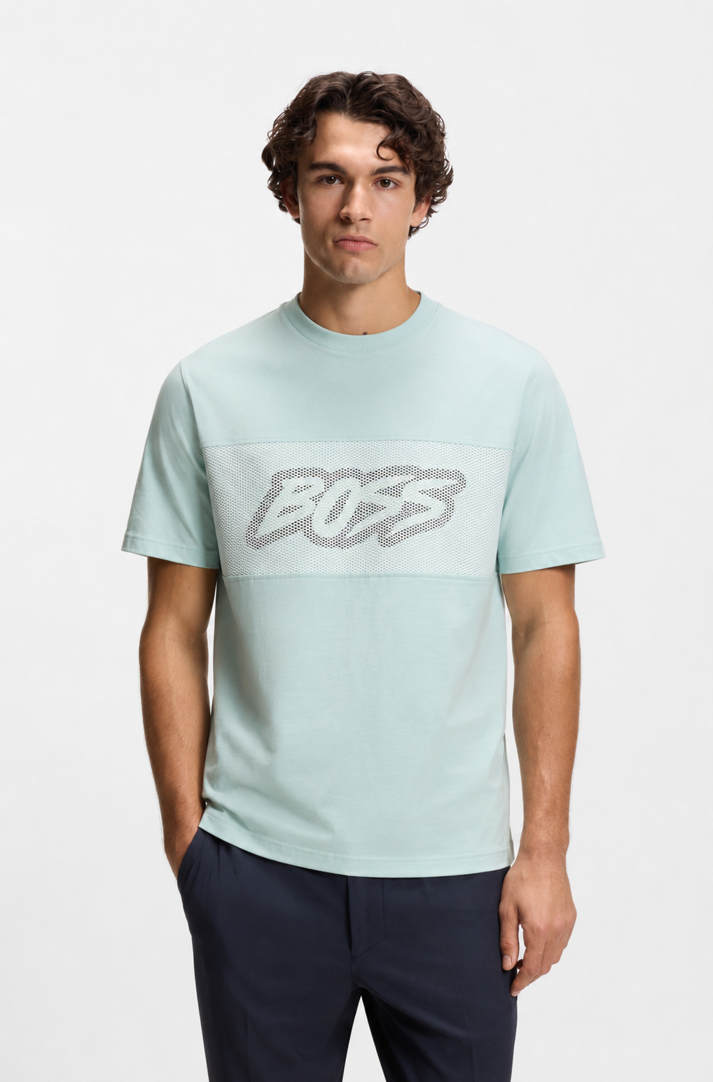 BOSS "Dynamic Panel" Graphic Tee in Mint Green