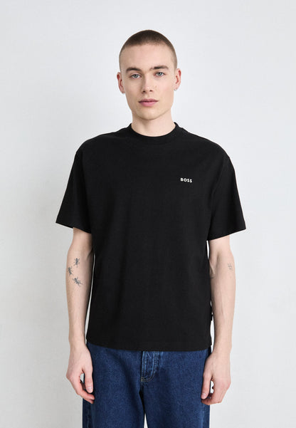 BOSS Cotton Jersey T-Shirt with Map Graphic Print - Black
