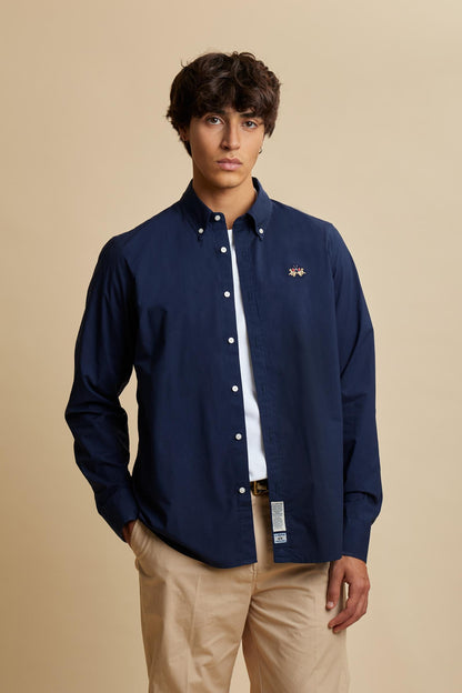 La Martina Embroidered Logo Button-Down Shirt – Navy Blue