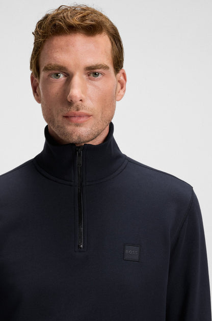 ZIP-NECK SWEATSHIRT IN COTTON TERRY WITH LOGO PATCH