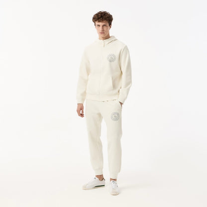 Lacoste Premium Full-Zip Hoodie - Tonal Embroidered Crocodile Badge (Cream/Off-White)
