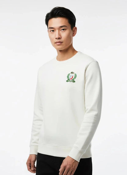 Lacoste Men’s Heritage Crest Emblem Sweatshirt – Off-White/Cream