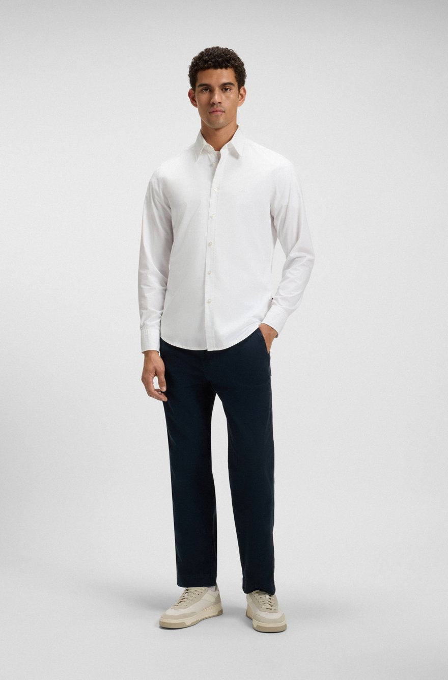 BOSS Men’s Regular-Fit Oxford Shirt in Solid White Cotton