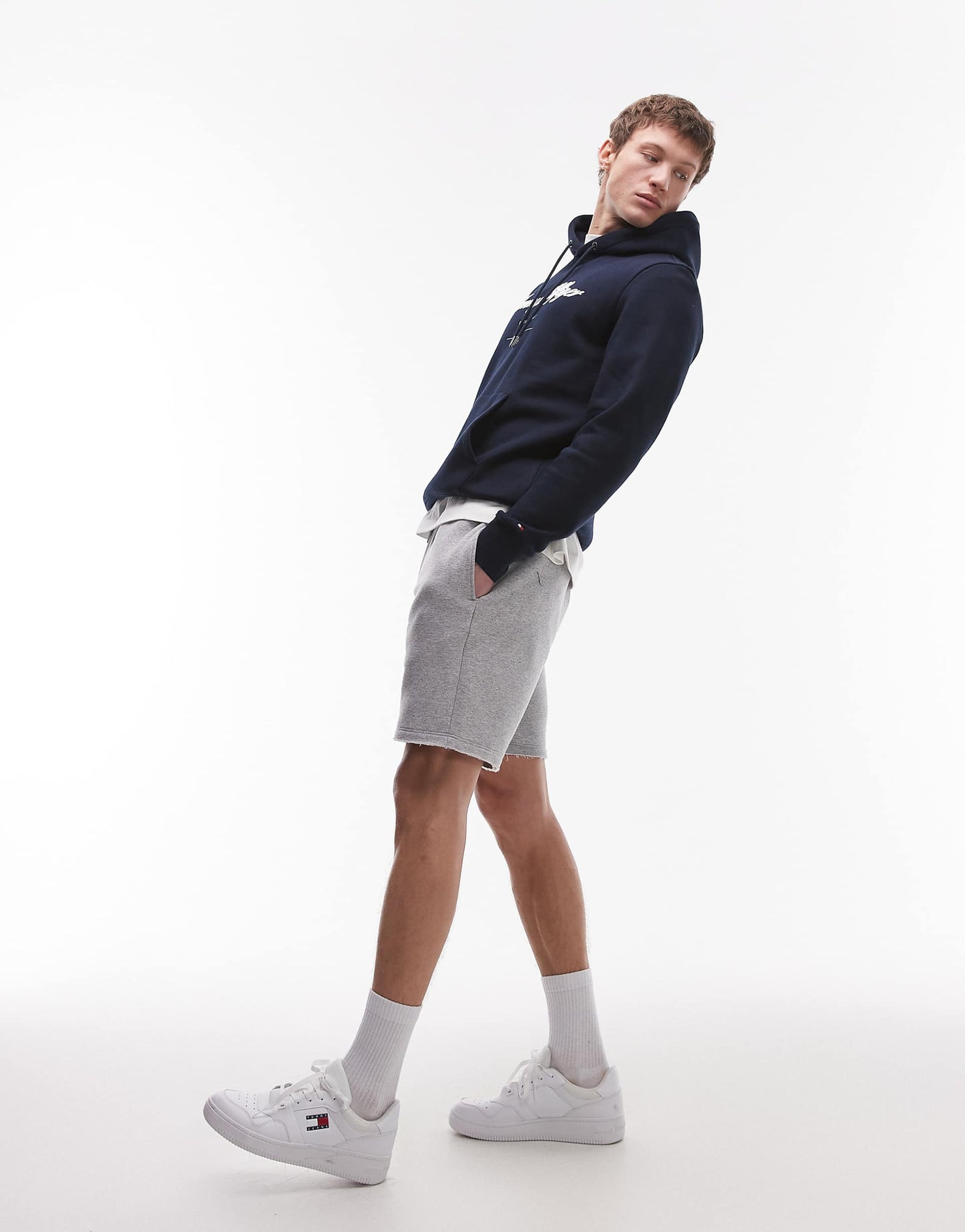 Tommy Hilfiger Signature Script Logo Fleece Hoodie (Navy Blue)