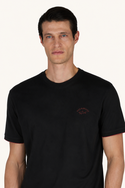 Paul & Shark Tipped Cuff Smooth Cotton T-Shirt – Black