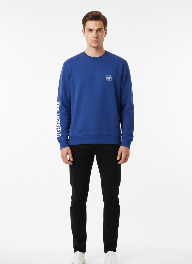 KARL LAGERFELD Men’s Ikonik Patch Sweatshirt – Electric Blue