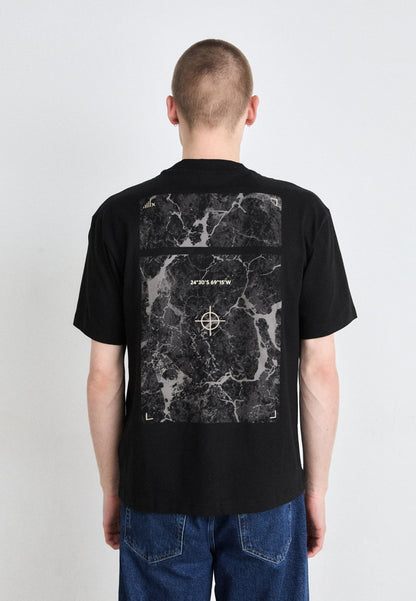 BOSS Cotton Jersey T-Shirt with Map Graphic Print - Black