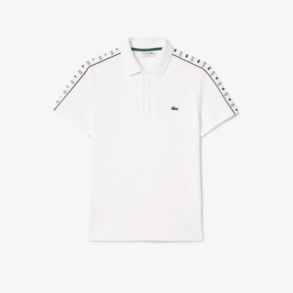 Lacoste Regular Fit Monogram Tape Cotton Polo Shirt – White