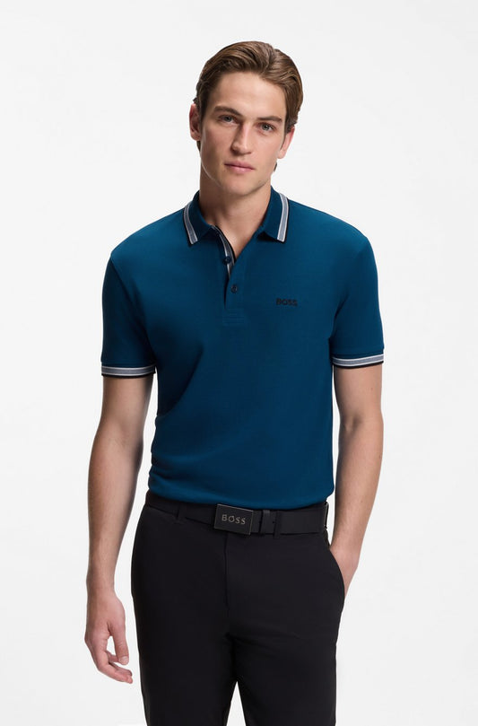 BOSS Regular-Fit Cotton Piqué Polo Shirt in Teal Blue