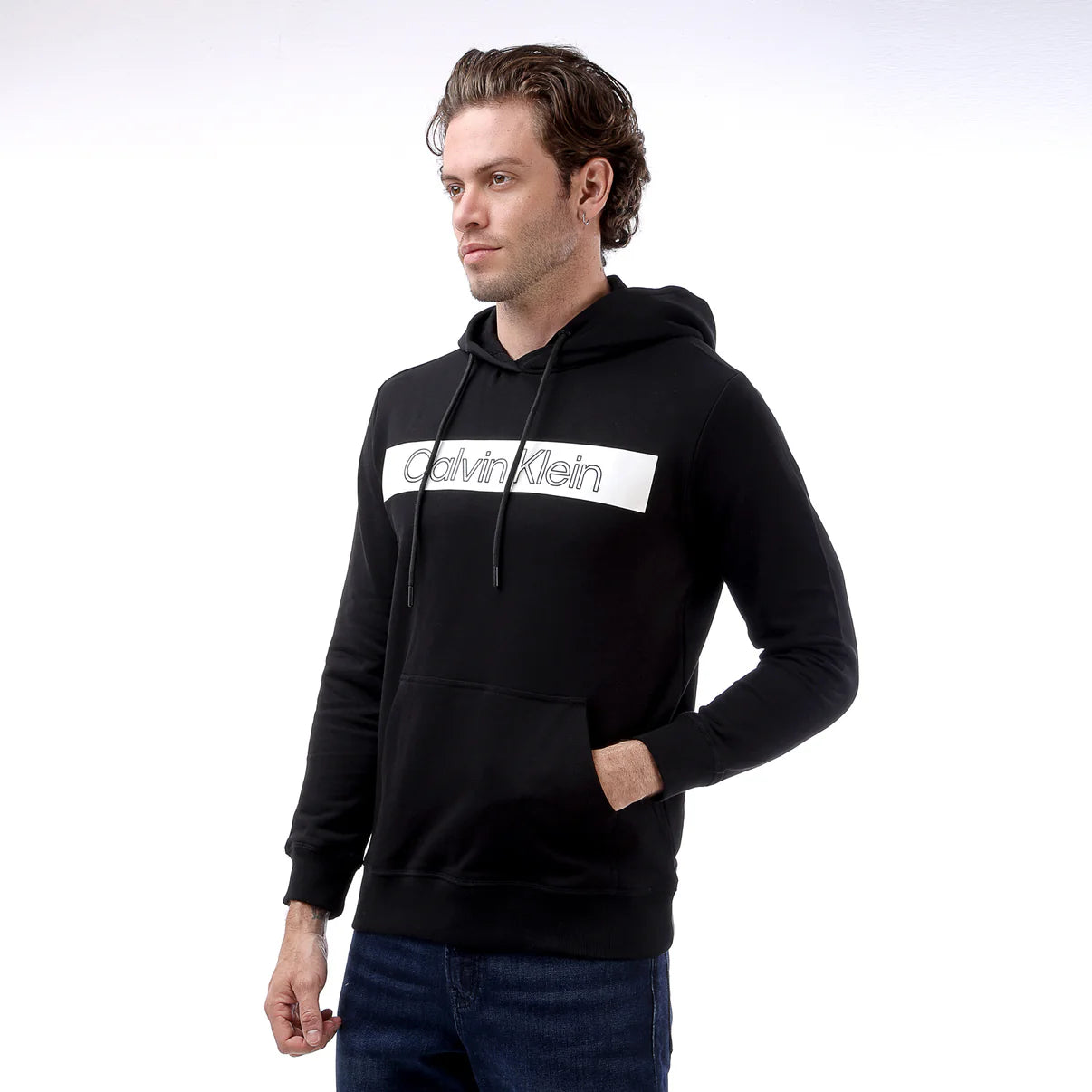 Calvin Klein Men’s Monogram Box Logo Essentials Hoodie – Jet Black