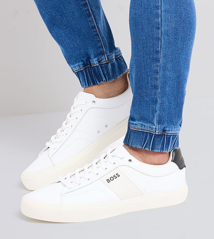 BOSS Men's Katno Low-Top Sneakers – Premium White Leather with Signature Stripe