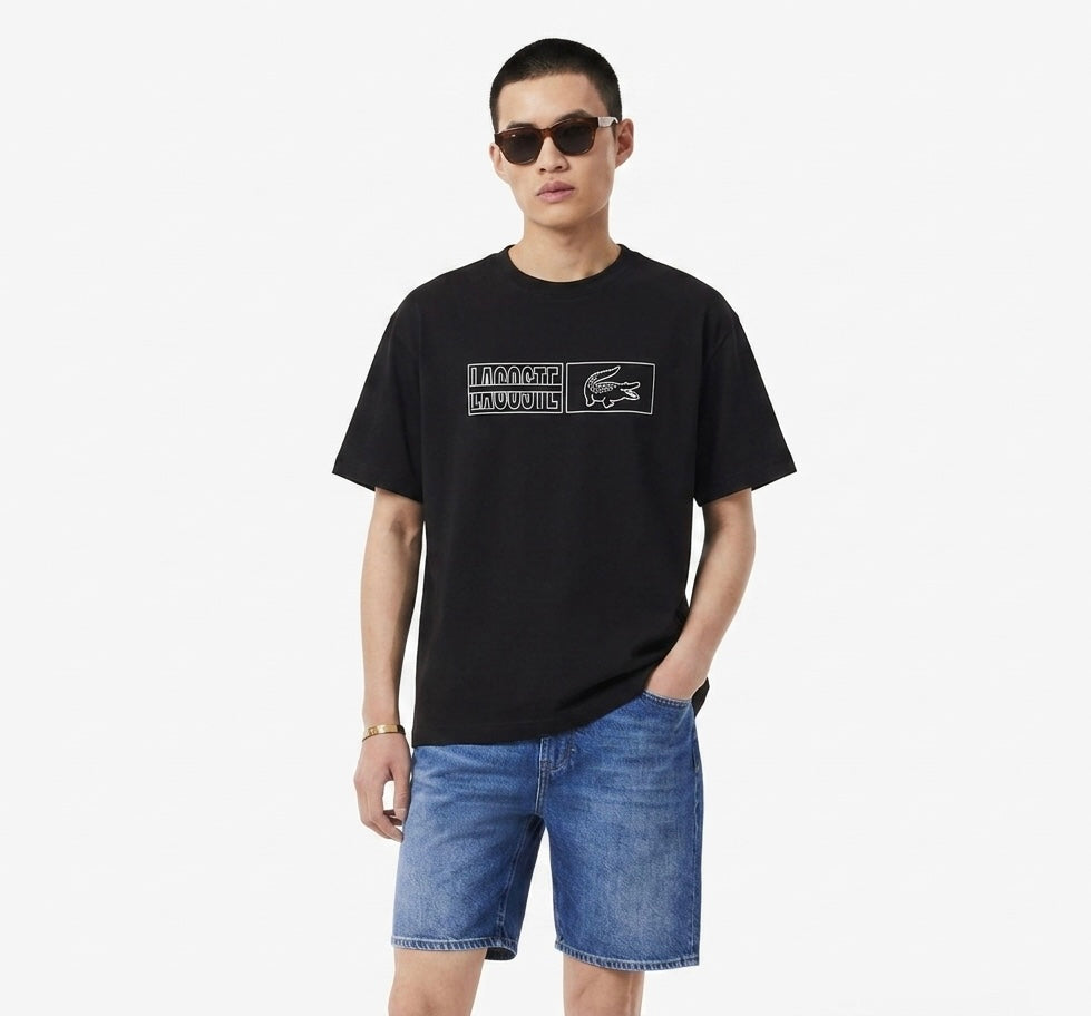 Lacoste Relaxed Fit Graphic Print Cotton T-Shirt - Black