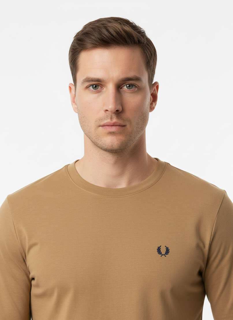 Fred Perry Crew Neck Long Sleeve T-Shirt - Caramel Brown
